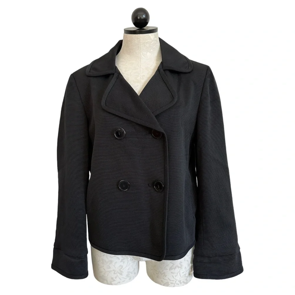 Talbots Black Pea Coat Double Breasted Textured Ridged Fully Lined Size 14 - Picture 1 of 14